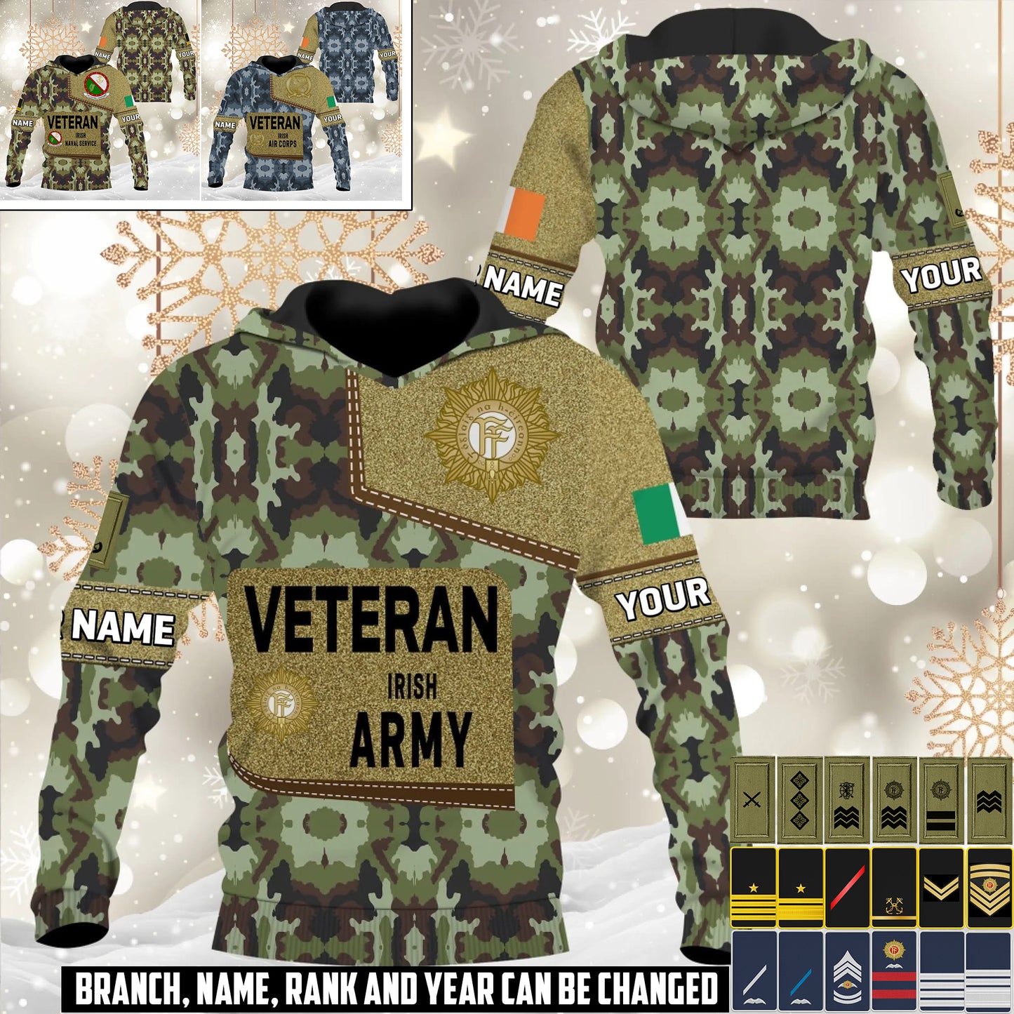 Personalized Ireland Soldier/Veteran Camo with Name and Rank Hoodie All Over Printed - 17539200