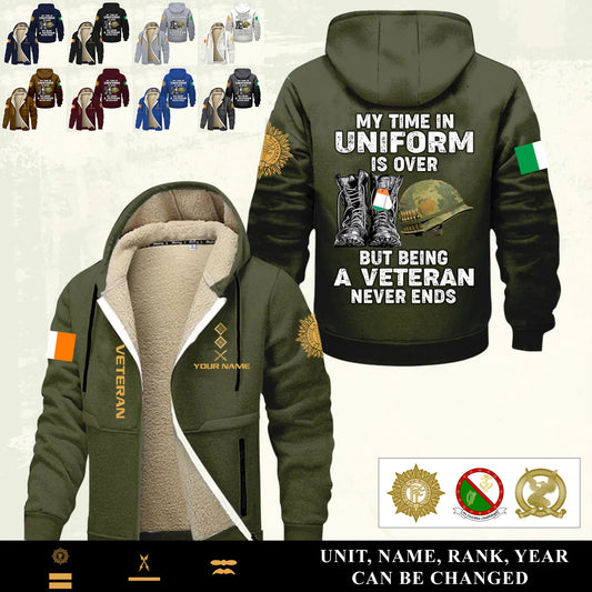 Personalized Ireland Soldier/ Veteran With Name And Rank Hoodie Zip Velvet Coat - 17551296