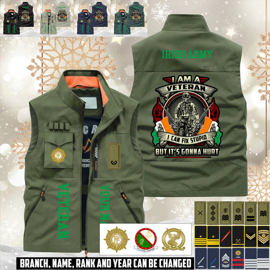 Personalized Ireland Solider/ Veteran With Name & Rank Sleeveless Jacket Multicolor - 17595360