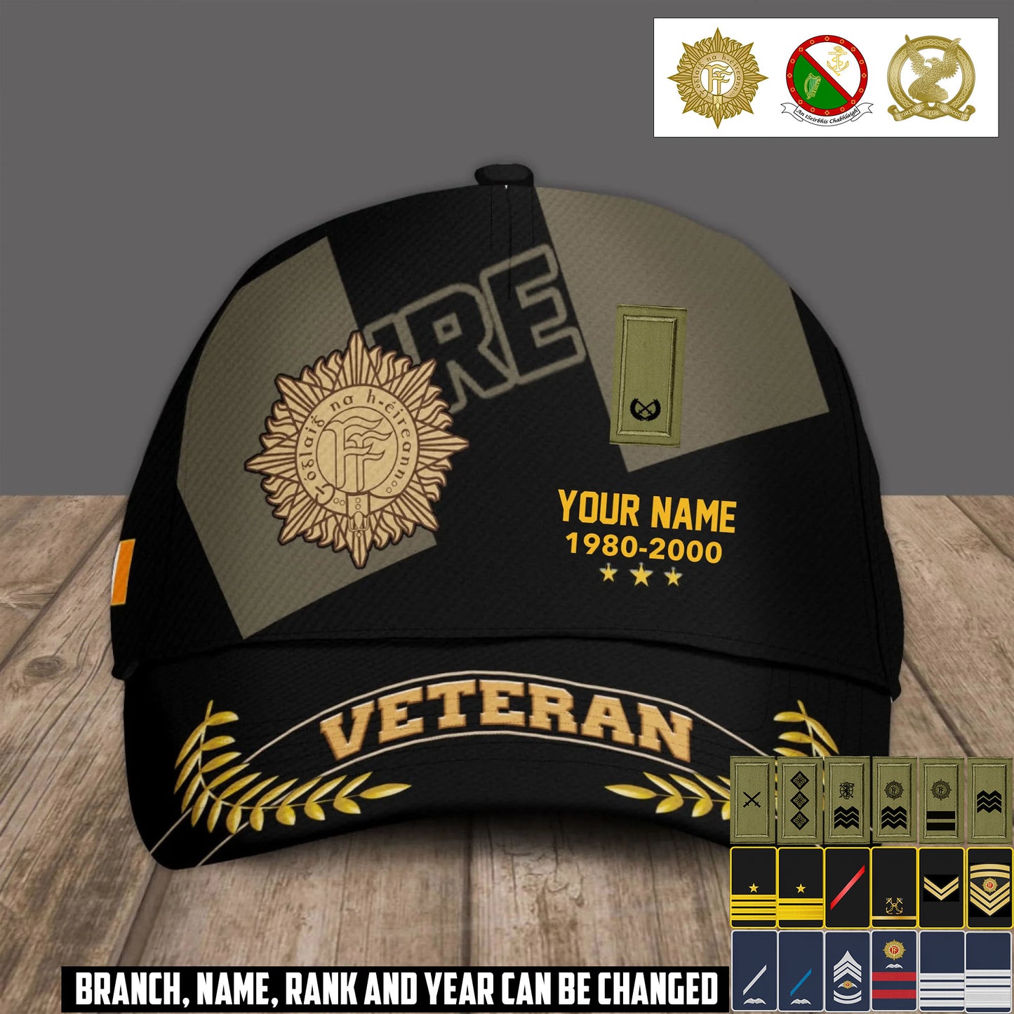 Personalized Name Year & Rank Ireland Soldier/Veterans Baseball Cap - 1759968004