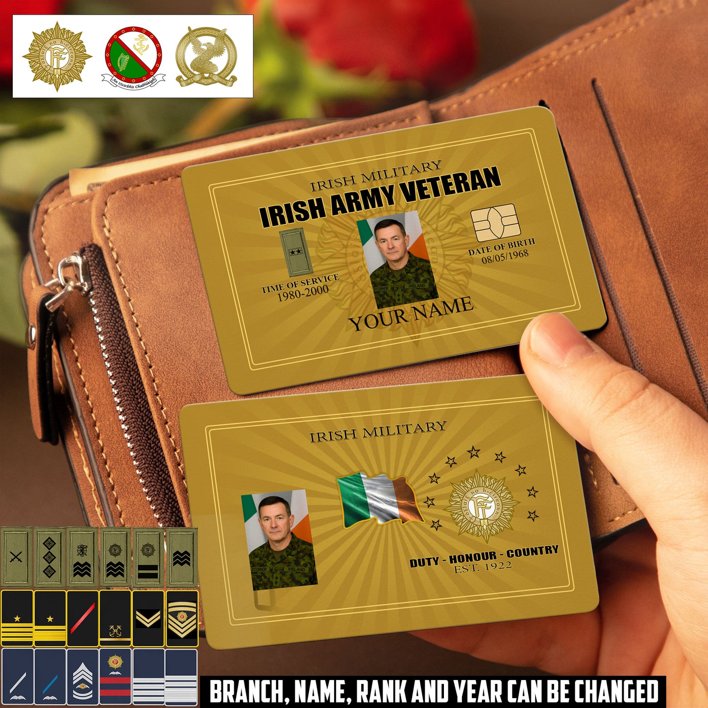 Personalized Ireland Soldier/ Veteran With Rank, Name And Year Aluminum Wallet Card - 17548704
