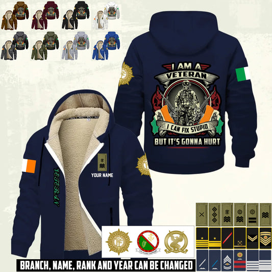 Personalized Ireland Soldier/ Veteran With Name And Rank Hoodie Zip Velvet Coat - 17552160