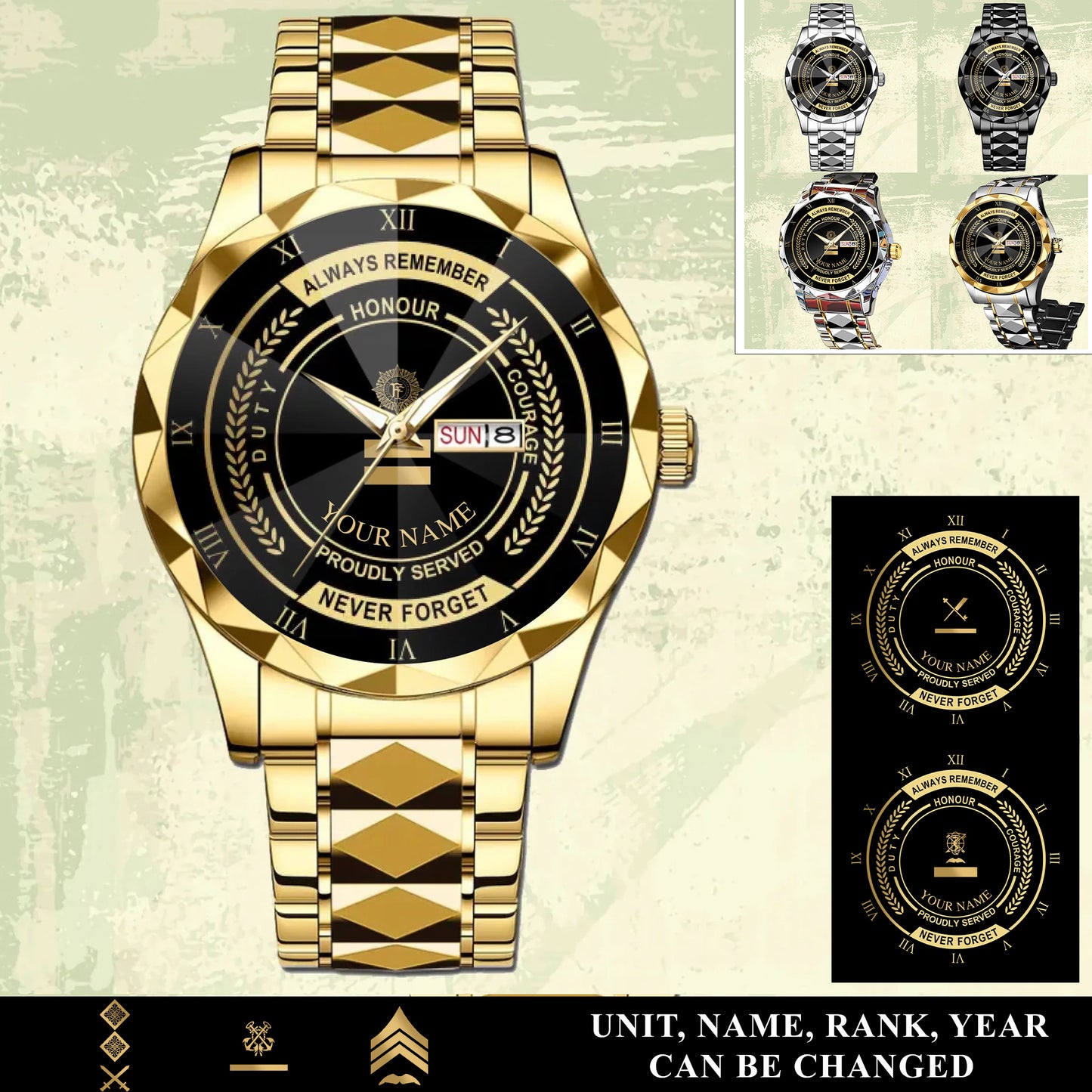 Personalized Ireland Soldier/ Veteran With Rank And Name Gentleman Crystal Metal Watch - 17446752
