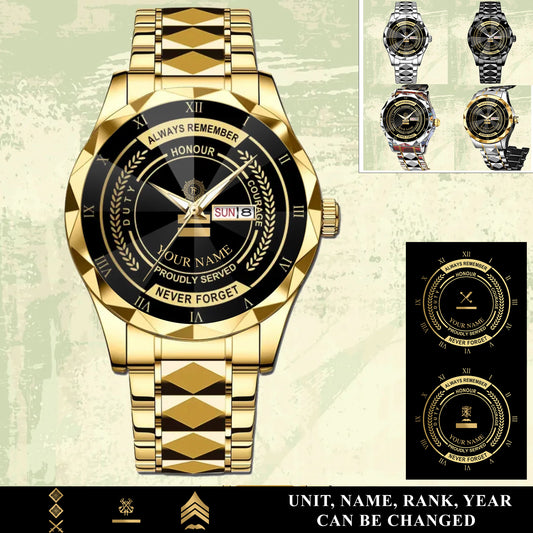 Personalized Ireland Soldier/ Veteran With Rank And Name Gentleman Crystal Metal Watch - 17446752