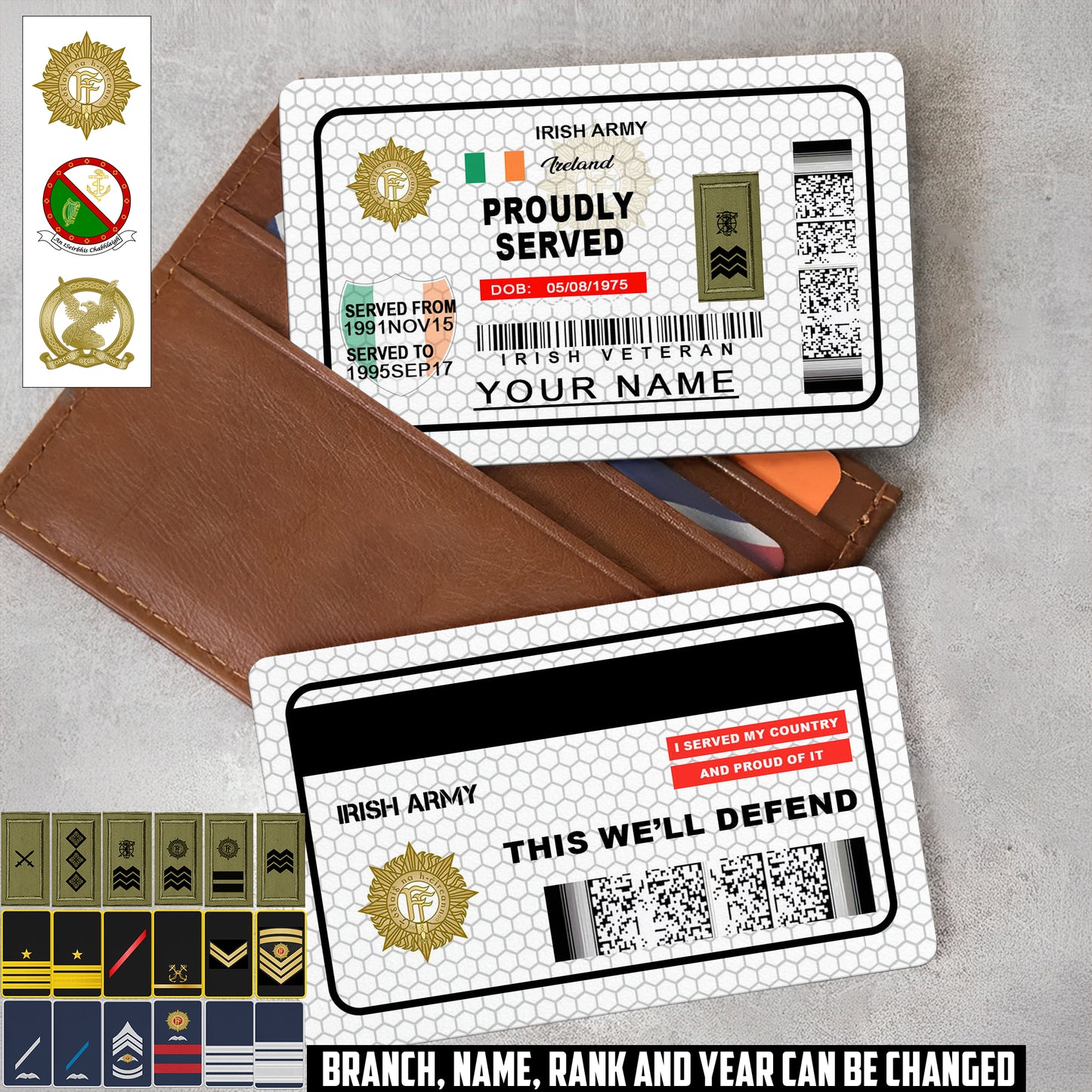 Personalized Ireland Soldier/ Veteran With Rank, Name And Year Aluminum Wallet Card - 17470944