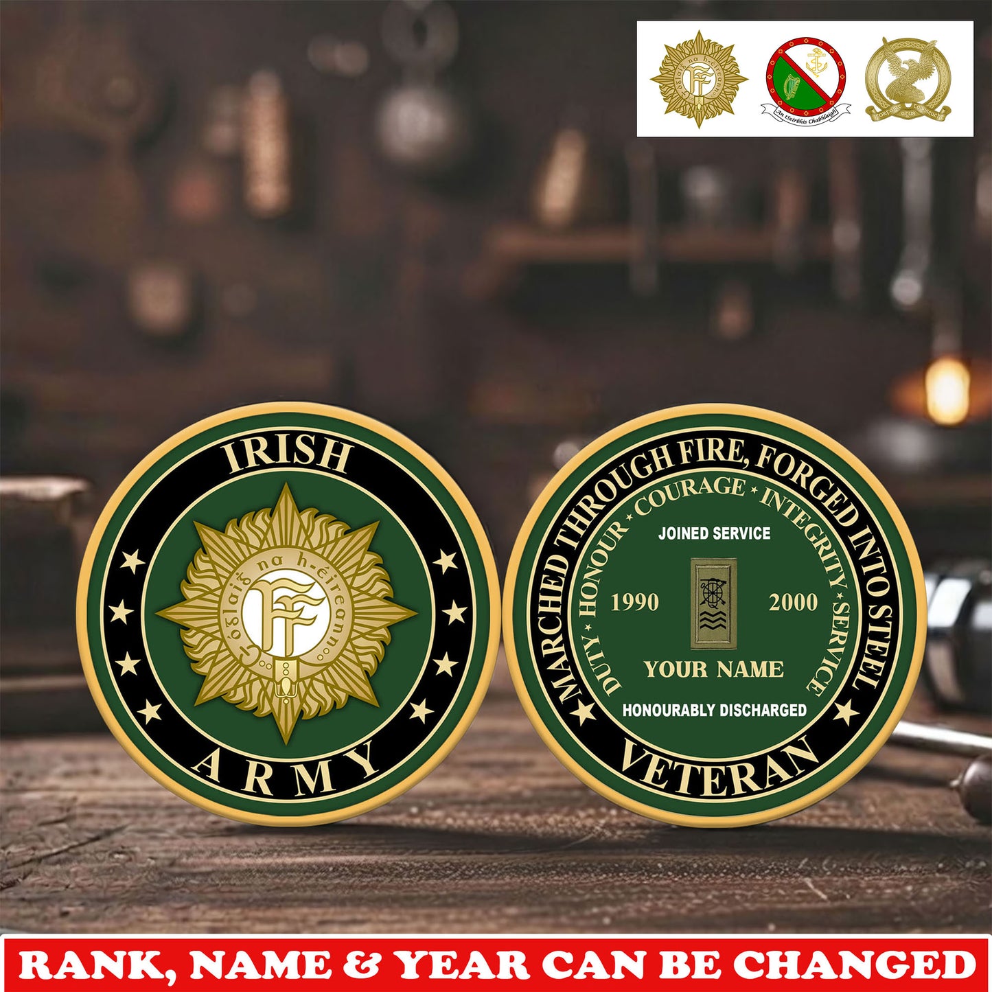 Personalized Ireland Veteran/ Soldier With Rank,  Name And Year Challenge Coin - 17744832