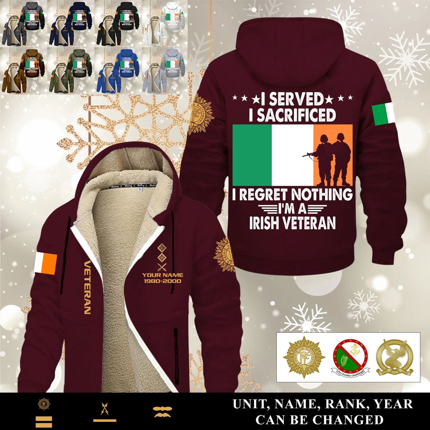 Personalized Ireland Soldier/ Veteran With Name, Year And Rank Hoodie Zip Velvet Coat - 17570304