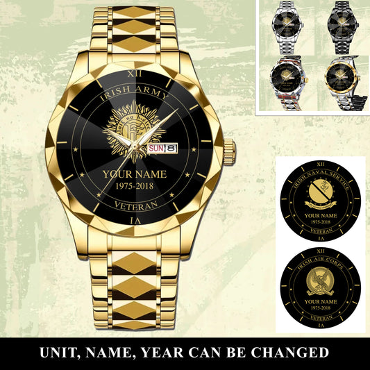 Personalized Ireland Soldier/ Veteran With Name And Year Gentleman Crystal Metal Watch - 17105472
