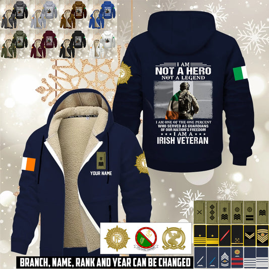 Personalized Ireland Soldier/ Veteran With Name And Rank Hoodie Zip Velvet Coat - 17559936