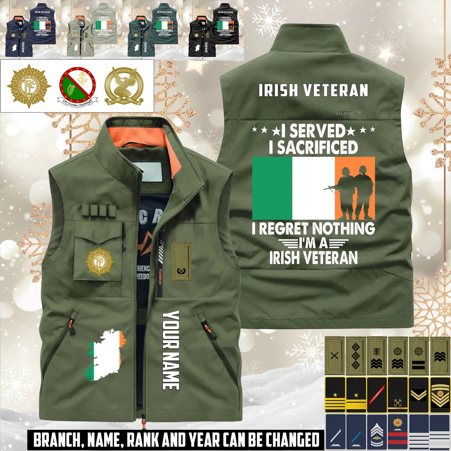 Personalized Ireland Soldier/ Veteran With Name & Rank Sleeveless Jacket Multicolor - 17633376