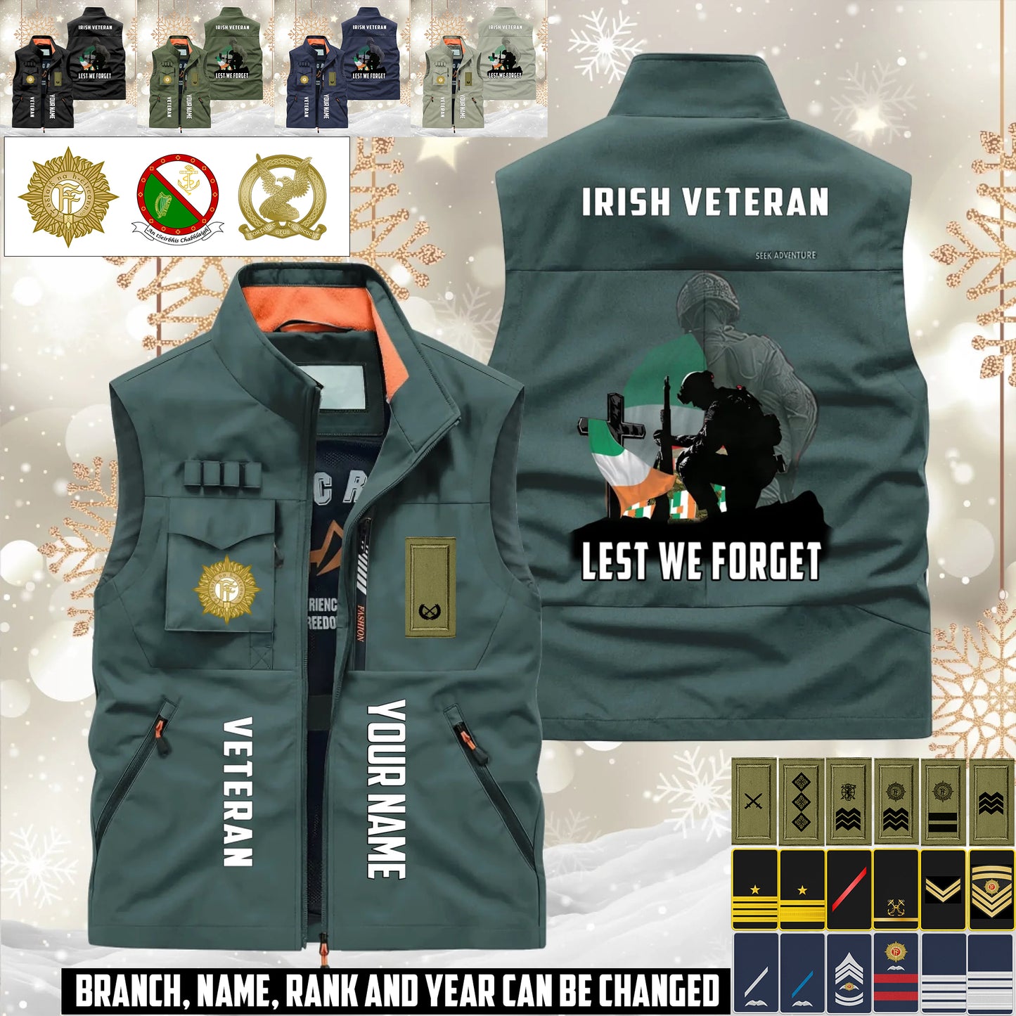 Personalized Ireland Soldier/ Veteran With Name & Rank Sleeveless Jacket Multicolor - 17632512