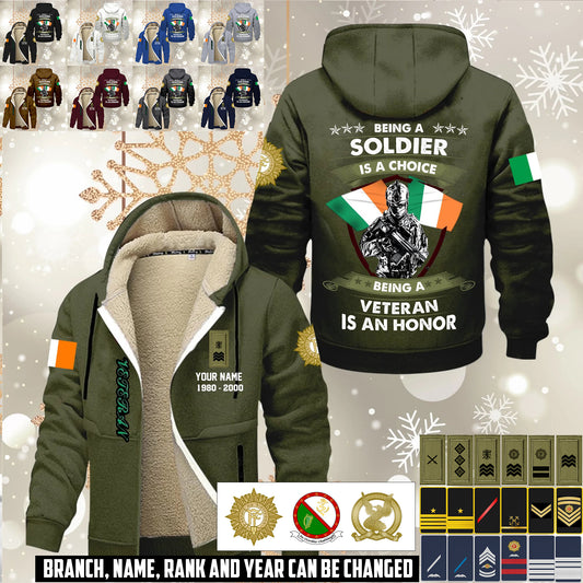 Personalized Ireland Soldier/ Veteran With Name, Year And Rank Hoodie Zip Velvet Coat - 17564256