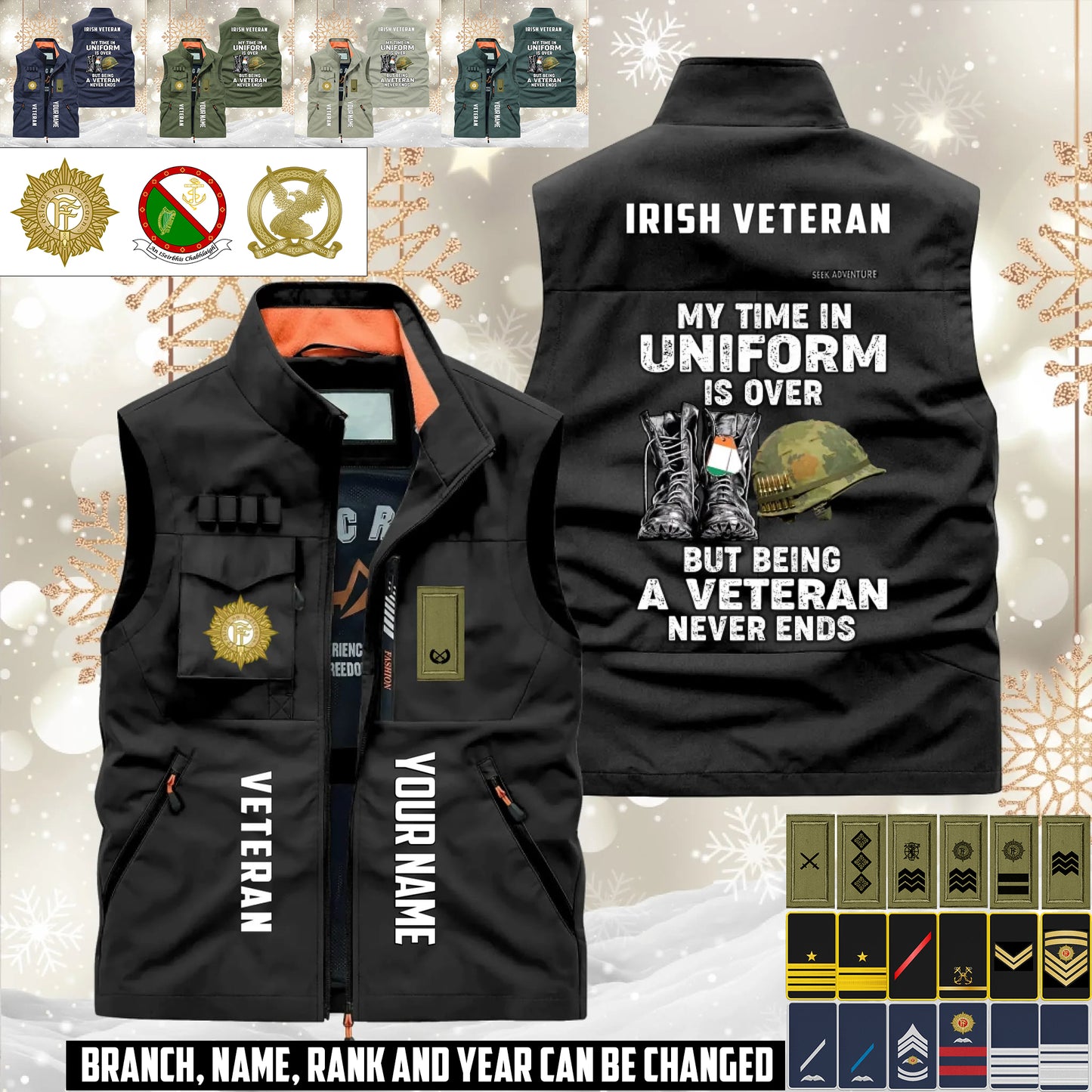 Personalized Ireland Soldier/ Veteran With Name & Rank Sleeveless Jacket Multicolor - 17634240