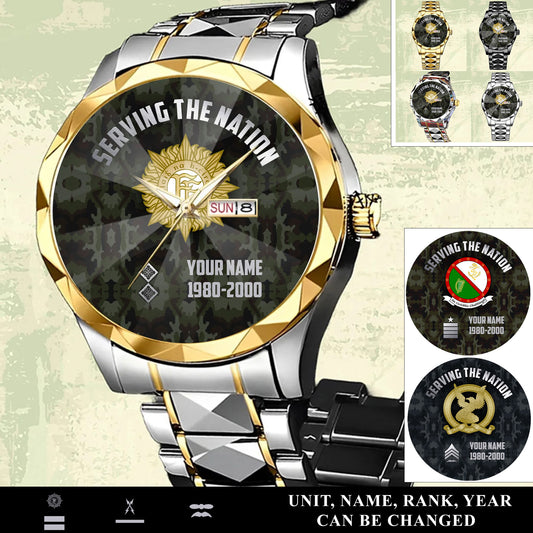 Personalized Ireland Soldier/ Veteran With Name, Rank And Year Gentleman Crystal Metal Watch - 17568576