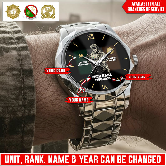 Personalized Ireland Soldier/Veteran with Name, Year and Rank Diamond-Cut Bezel Watch - 17623872