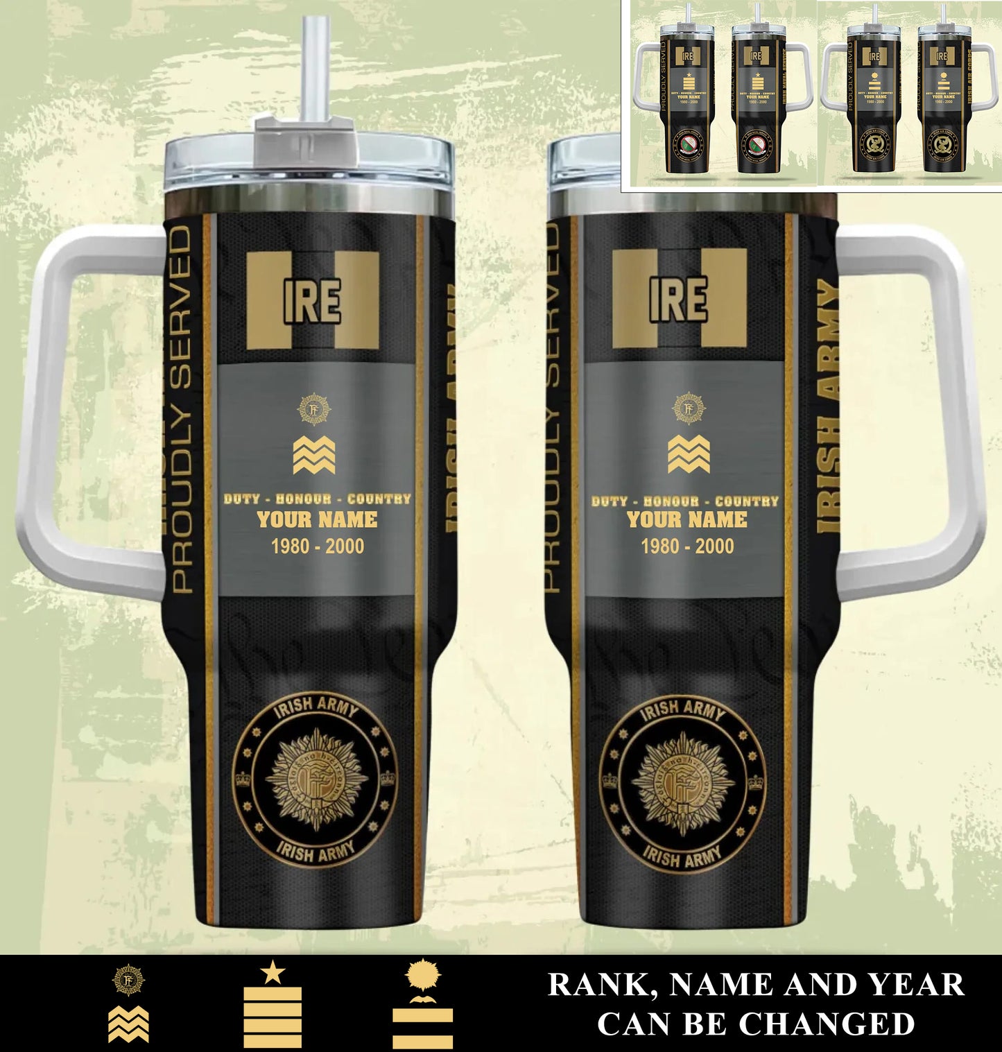 Personalized Ireland Veteran/ Soldier With Rank, Year And Name Camo Tumbler - 17434656