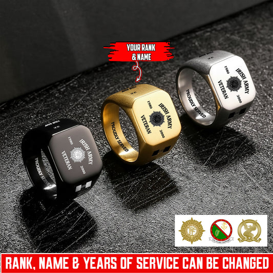 Personalized Ireland Soldier/Veteran with Name, Year and Rank Engraved Men’s Ring - 1763424001