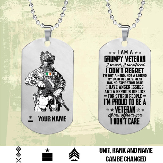 Personalized Ireland Soldier/Veteran with Rank And Name Dog Tag Necklace - 17477856