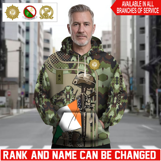 Personalized Ireland Soldier/Veteran Camo with Name and Rank Hoodie Sweater All Over Printed - 1762905607