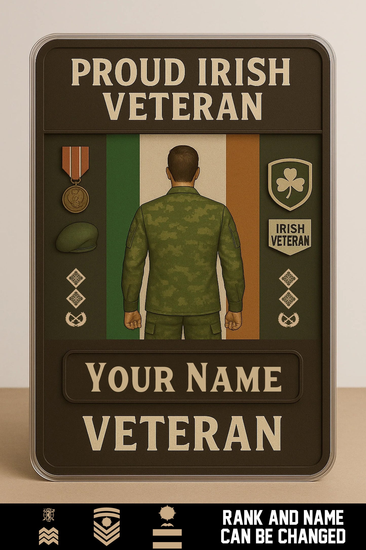Personalized Ireland Soldier/ Veteran With Rank And Name Custom Shape Acrylic Plaque - 17472672