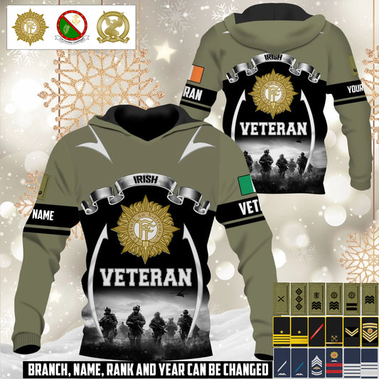Personalized Ireland Soldier/Veteran Camo with Name and Rank Hoodie All Over Printed - 17609184