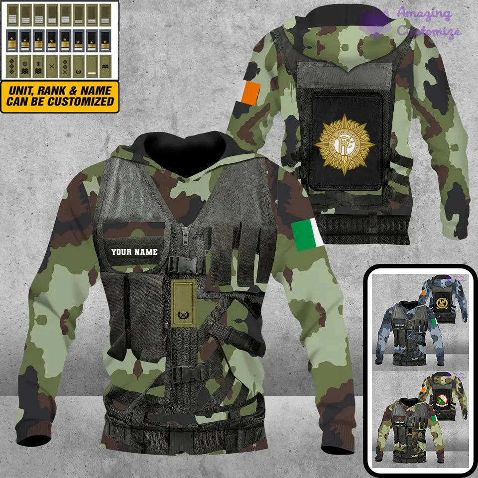 Personalized Ireland Soldier/ Veteran Camo With Name And Rank Hoodie 3D Printed  - 1101240001