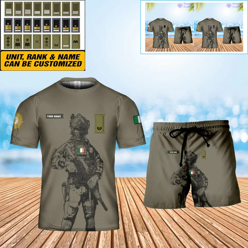 Personalized Ireland Soldier/ Veteran Camo With Name And Rank Combo T-Shirt + Short 3D Printed  - 17133120