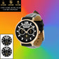 Personalized Ireland Soldier/ Veteran With Name, Rank and Year Black Stitched Leather Watch - 17141760- Gold Version