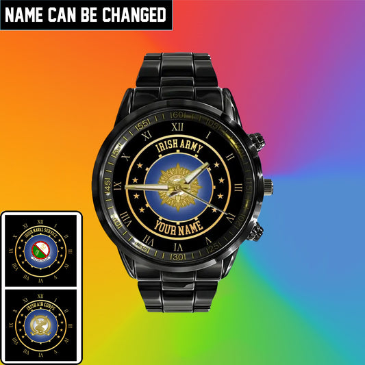 Personalized Ireland Soldier/ Veteran With Name Black Stainless Steel Watch - 05042401QA - Gold Version