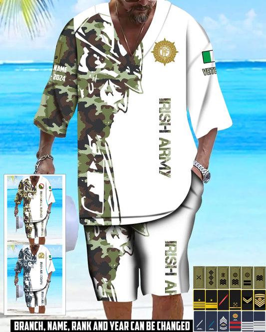 Personalized Ireland Soldier/ Veteran With Name, Year And Rank Combo Top + Bottoms - 17262720