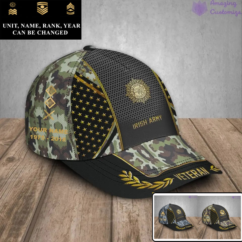 Personalized Rank, Year And Name Ireland Soldier/Veterans Camo Baseball Cap - 17163360