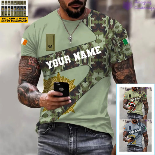 T-shirt personnalisé avec camouflage soldat/vétéran irlandais avec nom et grade imprimé en 3D - 3001240001QA