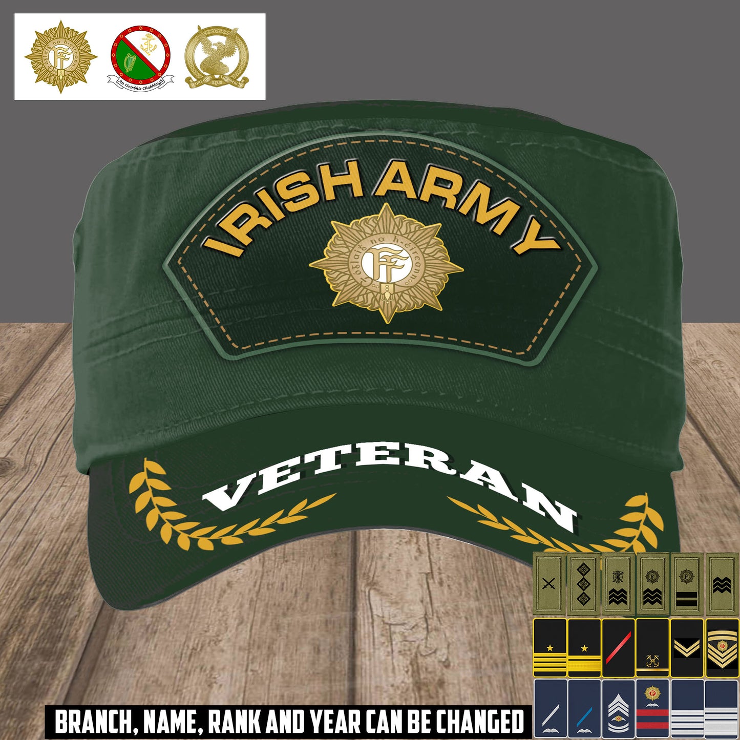 Personalized Ireland Soldier/ Veteran With Name, Year And Rank Military Cap - 17497728