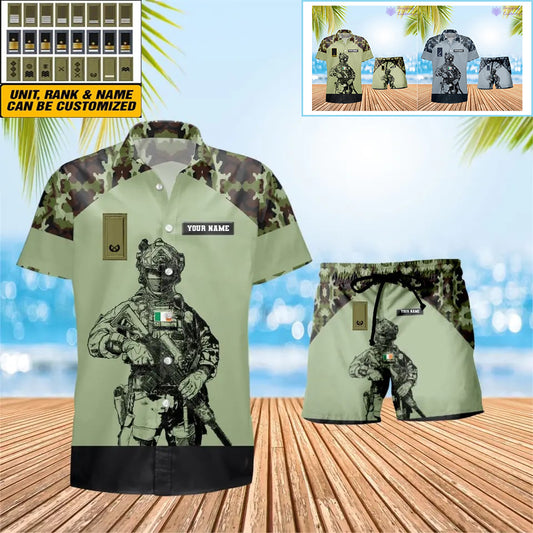 Personalized Ireland Soldier/ Veteran Camo With Rank Combo Hawaii Shirt + Short 3D Printed - 17023392