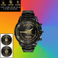 Montre personnalisée en acier inoxydable noir pour soldat/vétéran irlandais avec nom, grade et année - 26042401QA - Version dorée