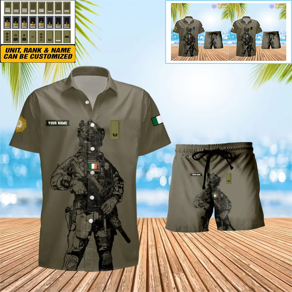Personalized Ireland Soldier/ Veteran Camo With Rank Combo Hawaii Shirt + Short 3D Printed - 17133120