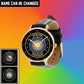 Personalized Ireland Soldier/ Veteran With Name Black Stitched Leather Watch - 17122752 - Gold Version