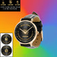 Personalized Ireland Soldier/ Veteran With Name, Rank and Year Black Stitched Leather Watch - 17140896 - Gold Version