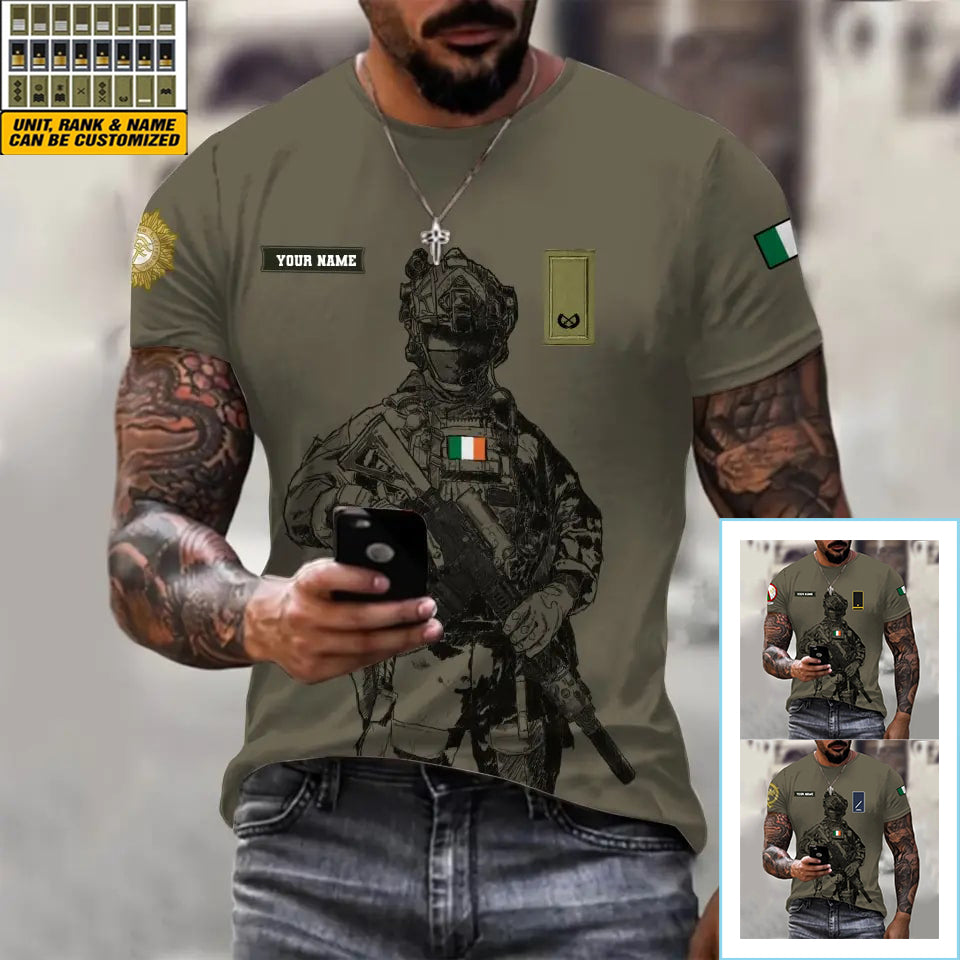Personalized Ireland Soldier/ Veteran Camo With Name And Rank T-shirt 3D Printed  - 17133120