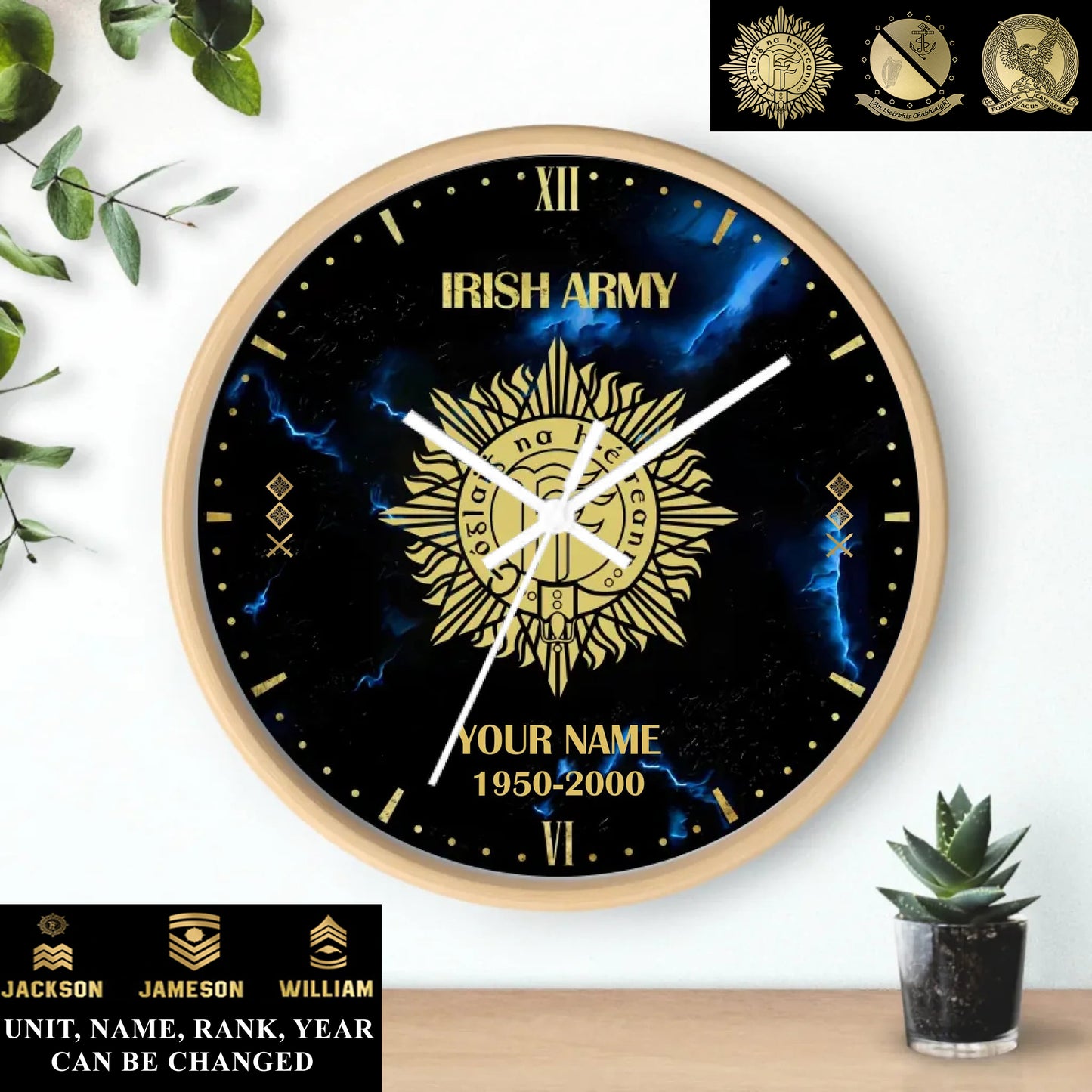Personalized Ireland Soldier/ Veteran With Name, Rank And Year Wooden Clock - 17391456