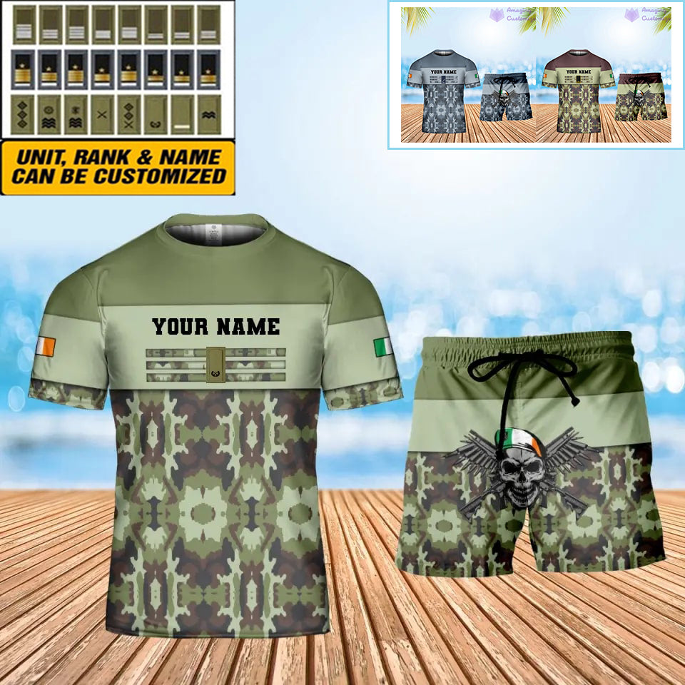 Personalized Ireland Soldier/ Veteran Camo With Name And Rank Combo T-Shirt + Short 3D Printed  - 17050176