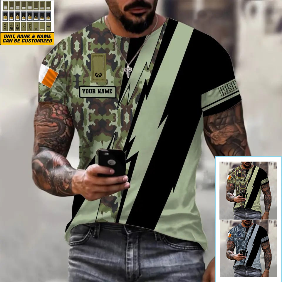 Personalized Ireland Soldier/ Veteran Camo With Name And Rank T-Shirt 3D Printed  - 0503240001QA