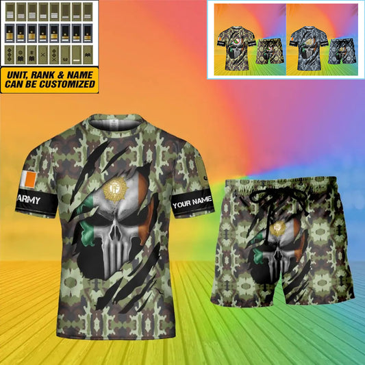 Personalized Ireland Soldier/ Veteran Camo With Name And Rank Combo T-Shirt + Short 3D Printed  - 08042402QA