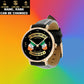 Personalized Ireland Soldier/ Veteran With Name and Rank Black Stitched Leather Watch - 03052401QA - Gold Version