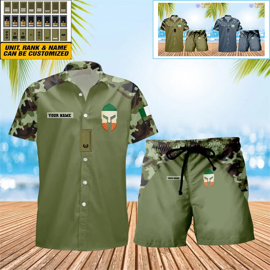 Personalized Ireland Soldier/ Veteran Camo With Rank Combo Hawaii Shirt + Short 3D Printed - 16968960