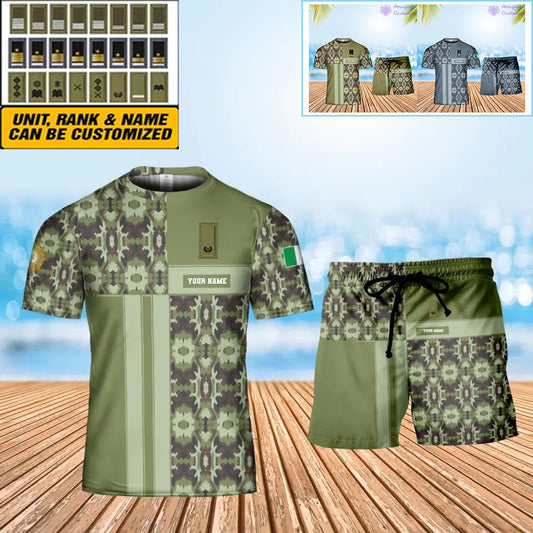 Personalized Ireland Soldier/ Veteran Camo With Name And Rank Combo T-Shirt + Short 3D Printed  - 07042401QA