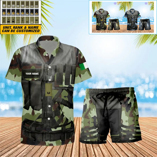 Personalized Ireland Soldier/ Veteran Camo With Rank Combo Hawaii Shirt + Short 3D Printed - 17137440