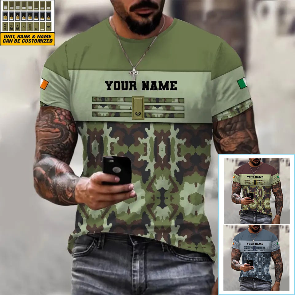 Personalized Ireland Soldier/ Veteran Camo With Name And Rank T-shirt 3D Printed  - 17050176