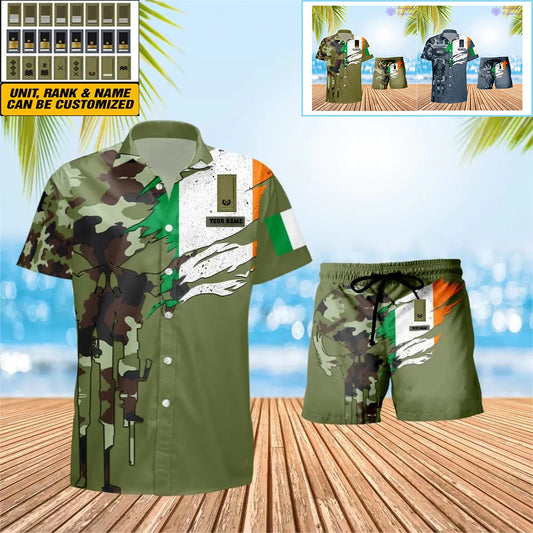 Personalized Ireland Soldier/ Veteran Camo With Rank Combo Hawaii Shirt + Short 3D Printed - 0311230001QA