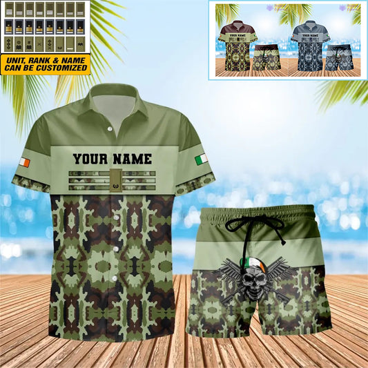 Personalized Ireland Soldier/ Veteran Camo With Rank Combo Hawaii Shirt + Short 3D Printed - 17050176